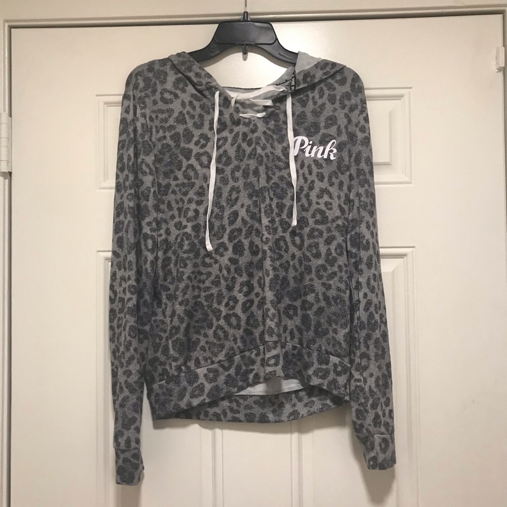 VS PINK Cozy Lace Up Leopard Pullover - Medium